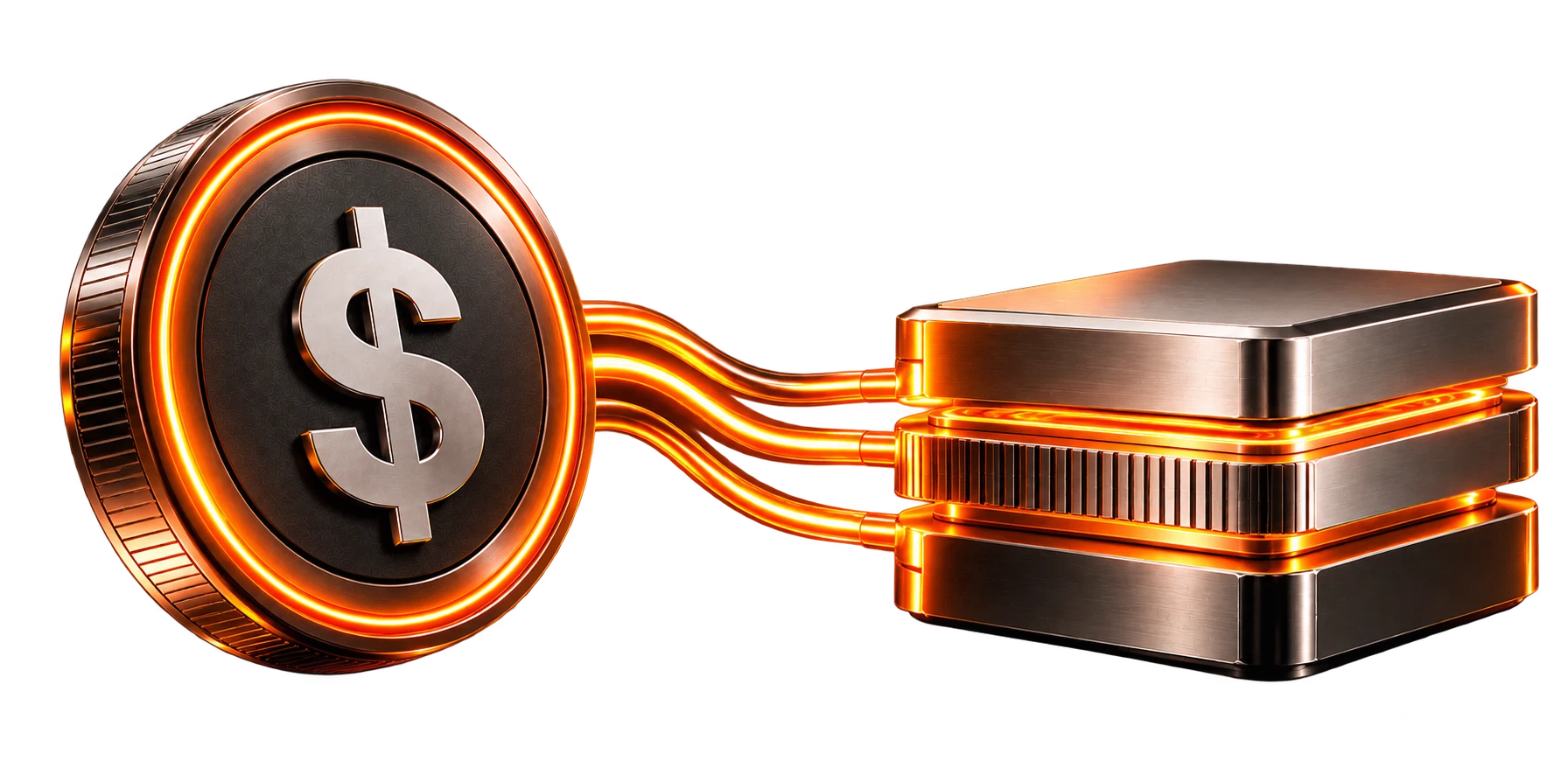 A dollar coin wired to a stack of reserves, the backing behind a fiat-backed stablecoin.
